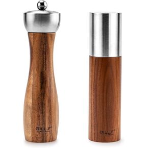 Wooden Salt and Pepper Grinder Set,Refillable Salt & Pepper Mills with Adjustable Ceramic Grinding Rotor - 8 Inch-Set of 2,Crafted of Solid Acacia Wood