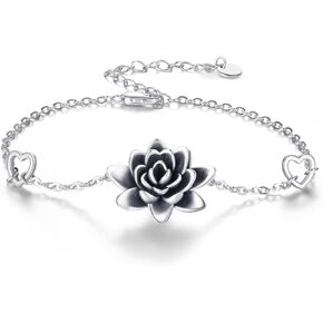 Agate Lotus Bracelet,S925 Sterling Silver Lotus Flower Bracelets For Women,Lotus Agate Adjustable Bracelet,Agate Lotus Jewelry Gift For Women Christmas Birthday Gifts(Water Grass Mgate)