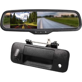EWAY for Toyota Tundra 2007-2014 4.3" Rear View Mirror Monitor with Tailgate Handle Backup Camera Kit Parking Waterproof CCD Reverse Reversing Night Vision Car Safety Backing Auto Cameras