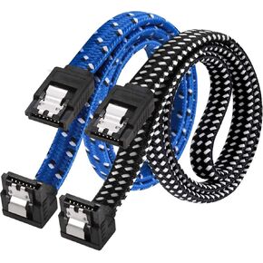 SATA III Cable,DanYee Nylon Braided SATA Cable III 6Gbps Straight HDD SDD Data Cable with Locking Latch 18 Inch Compatible for SATA HDD, SSD, CD Driver, CD Writer (6 Packs Blue)
