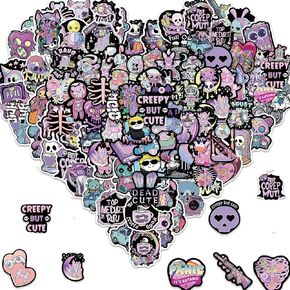100PCS Cute Gothic Stickers Midnight Goth Vinyl Sticker Pack, Skeleton Toy Decal Stickers, Skull Stickers Decals for Girls Teens and Adults(Cute Gothic)