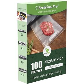 Precut Vacuum Sealer Bags for Food Storage 100 Count 8" x 12" with BPA-Free, Heavy Duty, Commercial Vacuum Seal Bags for Sous Vide & Seal a Meal