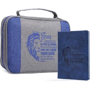Faithful Hers Bible Cover for Men, Bible Case Set with Notebook, Leather Bible Cover, Bible Book Cover with Handles Pockets Zipper, Bible Carrying Case for Women Boys Kids Bible Case 11x8x2.2 In, Blue