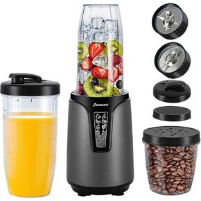 Panana Blender for Smoothies, 850W Portable Personal Blender and Grinder Combo with 2x20oz Portable Smoothie Cups with To-Go Lids 6.8oz Coffee Cup,Stainless Steel