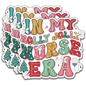 (3Pcs) in My Holly Jolly Nurse Era Stickers Nurse Christmas Sticker Decal Waterproof Vinyl Stickers Adult for Laptop Kindle Car Tumbler Water Bottle Mug Phone Notebook Helmet - Size 3"x2,9"