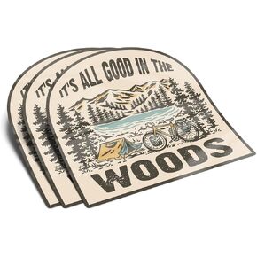 (3Pcs) It's All Good in The Wood Sticker Camping Mountain Adventure Hiking Decal Waterproof Vinyl Stickers Adult for Laptop Kindle Car Tumbler Water Bottle Mug Phone Journal Helmet - Size 3"x3"