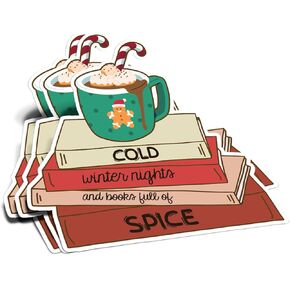 (3Pcs) Cold Winter Nights and Books Full of Spice Sticker Reading Lover Nerd Book Addict Bookish Decal Waterproof Vinyl Stickers Adult for Laptop Kindle Water Bottle Mug Phone Notebook - Size 3"x3"