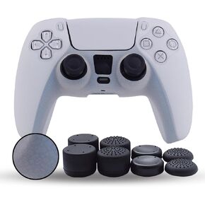 مقابض متوافقة مع غلاف وحدة تحكم PS5، مقابض سيليكون لوحدة تحكم PlayStation 5 غطاء حماية مضاد للانزلاق لجهاز تحكم PS5 - مع 8 قطع من مقابض الإبهام الاحترافية - أبيض in Kuwait