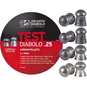 JSB Diabolo Test Pellets, .25 Caliber, Assorted Weights, Round Nose, 160ct