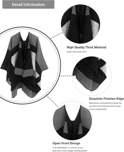 MissShorthair Women's Printed Shawl Wrap Fashionable Open Front Poncho Cape in Kuwait