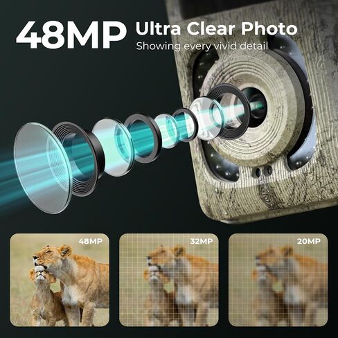 4K 48MP Trail Camera, Game Camera with Night Vision, 0.1s Trigger Motion Activated Hunting Camera, IP66 Waterproof, 120° Wide-Angle with 940nm No Glow Infrared LEDs for Outdoor Wildlife Monitoring in Saudi Arabia