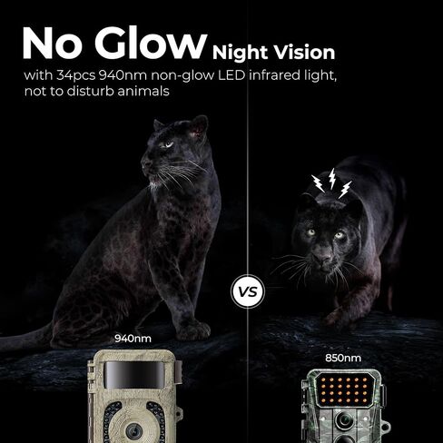 4K 48MP Trail Camera, Game Camera with Night Vision, 0.1s Trigger Motion Activated Hunting Camera, IP66 Waterproof, 120° Wide-Angle with 940nm No Glow Infrared LEDs for Outdoor Wildlife Monitoring in Saudi Arabia