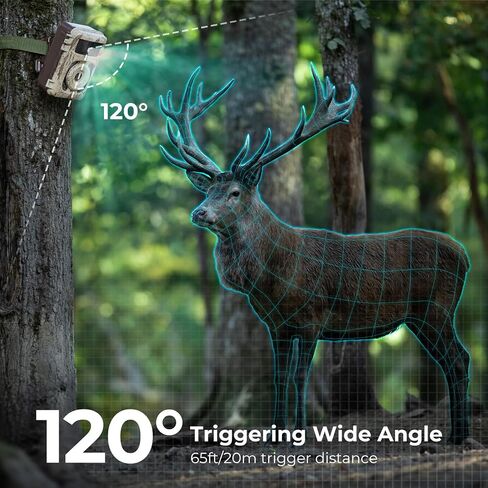 4K 48MP Trail Camera, Game Camera with Night Vision, 0.1s Trigger Motion Activated Hunting Camera, IP66 Waterproof, 120° Wide-Angle with 940nm No Glow Infrared LEDs for Outdoor Wildlife Monitoring in Saudi Arabia
