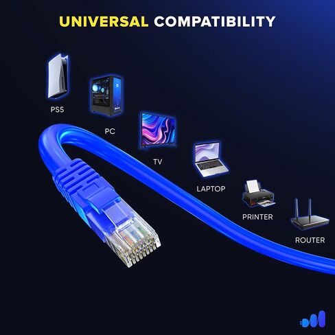 Maximm Cat 6 Ethernet Cable 2 ft (50-Pack) - High-Speed LAN Cable, Internet Cable, Patch Cable, and Network Cable - UTP, 10Gbps, 550MHz Ethernet Cord - Blue in Kuwait