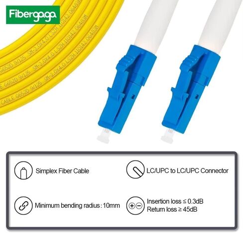 Fibergaga-0.5m(1.6ft) OS2 LC/UPC to LC/UPC Fiber Patch Cable Single Mode Fiber, Simplex, Length Option: 0.5M(1.6ft)-100m(328ft) 9/125µm 2.0mm Cable Diameter Fiber Optic Cable, OS1/OS2 Compatible in Saudi Arabia