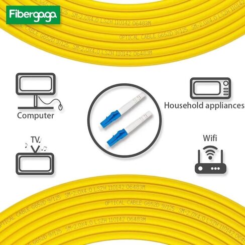 Fibergaga-0.5m(1.6ft) OS2 LC/UPC to LC/UPC Fiber Patch Cable Single Mode Fiber, Simplex, Length Option: 0.5M(1.6ft)-100m(328ft) 9/125µm 2.0mm Cable Diameter Fiber Optic Cable, OS1/OS2 Compatible in Saudi Arabia