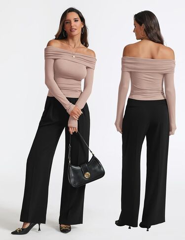 Women's Sexy Off Shoulder Tops Dressy Casual Slim Fit Long Sleeves Spring Fall Blouse Going Out Nightout Shirt in Kuwait