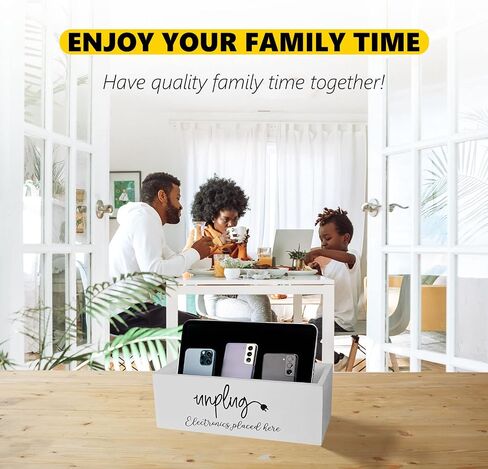 CHONIC Unplug Box, Farmhouse Style Be Present Phone Box, Cell Phone Basket for Home, Wood Mobile Phone Jail, Family Time Out Charging Station for Phone Tablet Electronics Holder (White) in Saudi Arabia