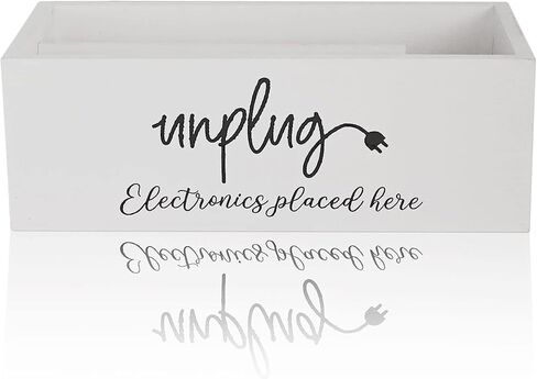CHONIC Unplug Box, Farmhouse Style Be Present Phone Box, Cell Phone Basket for Home, Wood Mobile Phone Jail, Family Time Out Charging Station for Phone Tablet Electronics Holder (White) in Saudi Arabia
