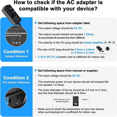 Power Supply 5V 1A, AC 100-240V to DC, Yetaida Max 5W Universal Wall Plug Power Adapter 5.5 * 2.5mm DC Jack (DC 5V 1A 5W) in Saudi Arabia