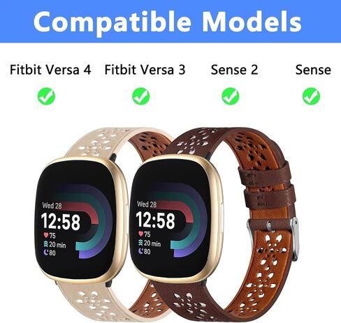 Leather Bands Compatible with Fit bit Versa 4 Bands & Versa 3 Bands & Sense 2 Wristbands, Breathable Floral Hollow-Out Lace Sense Leather Strap for Women/Men in Saudi Arabia