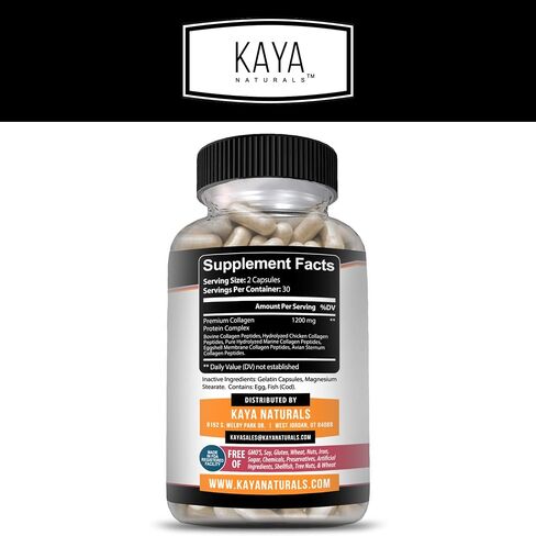 Kaya Naturals Collagen Complex, 180 Count Capsules for Anti-Aging, Hair, Skin, Nails and Joints, Types I, II, III, V & X Collagen Protein Blend (180 Capsules) in Saudi Arabia