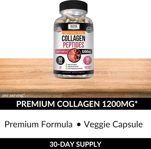 Kaya Naturals Collagen Complex, 180 Count Capsules for Anti-Aging, Hair, Skin, Nails and Joints, Types I, II, III, V & X Collagen Protein Blend (180 Capsules) in Saudi Arabia