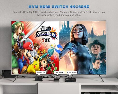 KVM Switch HDMI Box 4K 60Hz, Mikeric USB Switch 2 computers, HDMI Cables and USB Cables 2 pack 4ft included, Support Two PC share Keyboard Mouse and one HD Monitor (Black) in Kuwait