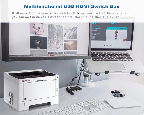 KVM Switch HDMI Box 4K 60Hz, Mikeric USB Switch 2 computers, HDMI Cables and USB Cables 2 pack 4ft included, Support Two PC share Keyboard Mouse and one HD Monitor (Black) in Kuwait