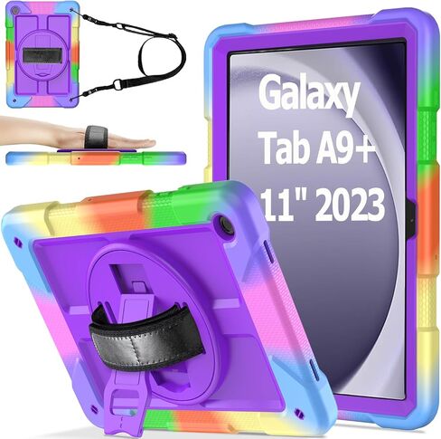 AVAWO Case for Samsung Galaxy Tab A9+ Plus 11 Inch 2024 with 360° Swivel Handle Strap Cover with Lanyard, Black in Saudi Arabia