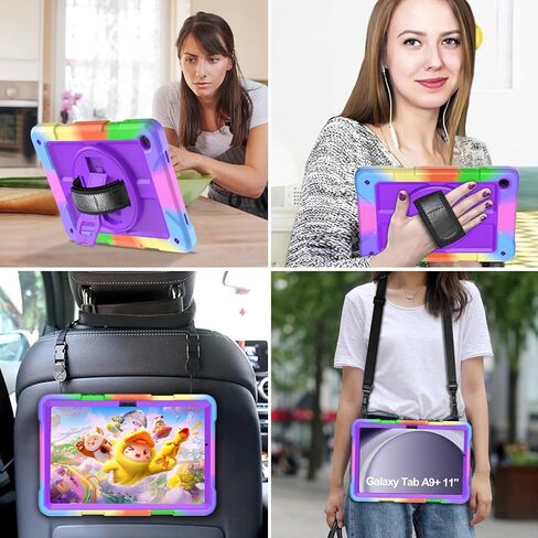 AVAWO Case for Samsung Galaxy Tab A9+ Plus 11 Inch 2024 with 360° Swivel Handle Strap Cover with Lanyard, Black in Saudi Arabia