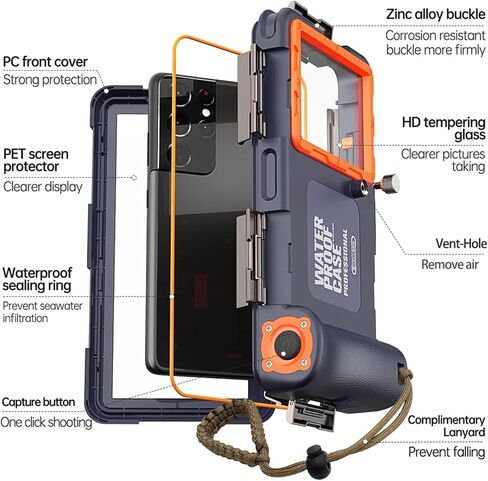 Universal Underwater Phone Case for Snorkeling, Diving Phone Case[50ft/15m], Compatible with 4.7-6.9 inch Smartphones, for iPhone 16/15/14/13/12 /for Samsung Galaxy S24/S23/S22/S21 (Orange) in Kuwait