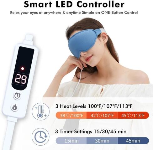 قناع العين المسخن للعيون الجافة - ضغط USB دافئ للعيون مع 3 درجات تحكم في درجة الحرارة والمؤقت - قناع النوم ثلاثي الأبعاد لحجب شكل العين لتخفيف إجهاد العين والصداع النصفي والانتفاخ للرجال والنساء/رمادي in Kuwait