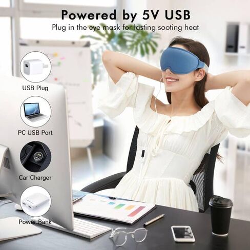 قناع العين المسخن للعيون الجافة - ضغط USB دافئ للعيون مع 3 درجات تحكم في درجة الحرارة والمؤقت - قناع النوم ثلاثي الأبعاد لحجب شكل العين لتخفيف إجهاد العين والصداع النصفي والانتفاخ للرجال والنساء/رمادي in Kuwait