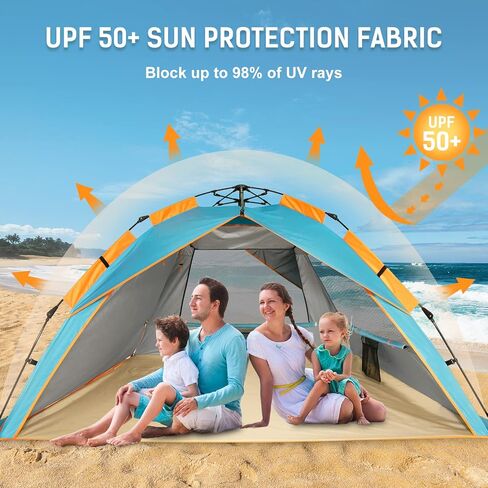 خيمة منبثقة للشاطئ، مأوى للشمس، خيم فورية محمولة لتظليل الشمس - 2 و4 أشخاص - مضادة للأشعة فوق البنفسجية - مقاومة للماء - مقاومة للماء، من زوماك in Kuwait