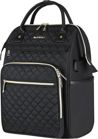 EMPSIGN 17 Inch Laptop Backpack for Women, Work Business Travel Computer College Bags, Large Capacity Water-repellent Quilted Casual Daypack with USB Port, Black in Saudi Arabia