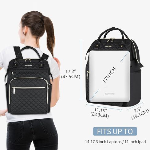 EMPSIGN 17 Inch Laptop Backpack for Women, Work Business Travel Computer College Bags, Large Capacity Water-repellent Quilted Casual Daypack with USB Port, Black in Saudi Arabia