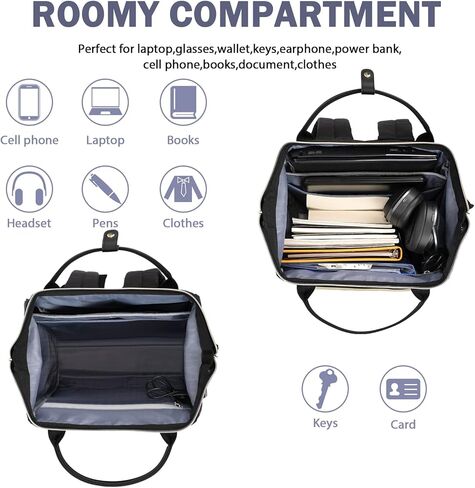EMPSIGN 17 Inch Laptop Backpack for Women, Work Business Travel Computer College Bags, Large Capacity Water-repellent Quilted Casual Daypack with USB Port, Black in Saudi Arabia