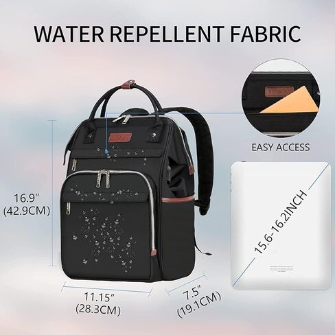 EMPSIGN 17 Inch Laptop Backpack for Women, Work Business Travel Computer College Bags, Large Capacity Water-repellent Quilted Casual Daypack with USB Port, Black in Saudi Arabia