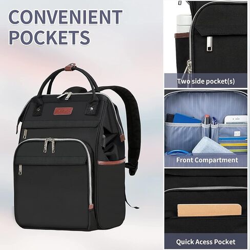 EMPSIGN 17 Inch Laptop Backpack for Women, Work Business Travel Computer College Bags, Large Capacity Water-repellent Quilted Casual Daypack with USB Port, Black in Saudi Arabia