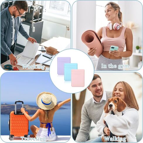 3 عبوات من محفظة الهاتف - حامل بطاقات بجيب مزدوج من الجلد والسيليكون لحافظة الهاتف، متوافقة مع معظم الهواتف (الوردي والأزرق والأرجواني) in Kuwait
