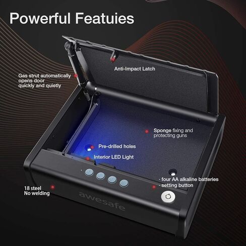 awesafe Gun Safe, Updated Biometric Gun Safe for Pistols, Quick Access Pistol Safe Fingerprint Handgun Safe with Keys and Keypad, Beside Gun Lock Box for Home (Keypad Only) in Saudi Arabia