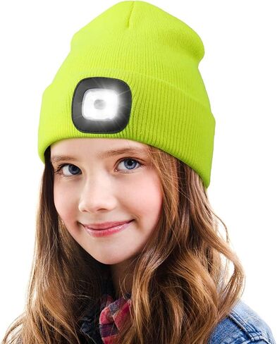 YunTuo LED Beanie for Kids, Unisex Rechargeable Headlamp Hat Winter Night Lighted Cap, Gifts for Kids Boys Girls in Kuwait