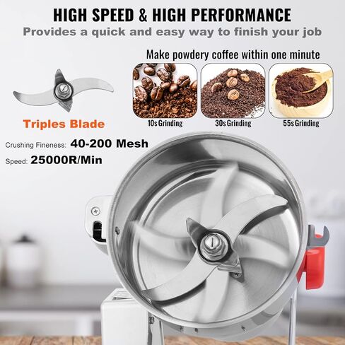 VEVOR 2500g Electric Grain Mill Grinder,Stainless Steel Swing Type Pulverizer Machine,3750W High-Speed Commercial Grinders,for Cereals Dry Grains Coffee Corn Pepper in Saudi Arabia