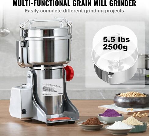 VEVOR 2500g Electric Grain Mill Grinder,Stainless Steel Swing Type Pulverizer Machine,3750W High-Speed Commercial Grinders,for Cereals Dry Grains Coffee Corn Pepper in Saudi Arabia