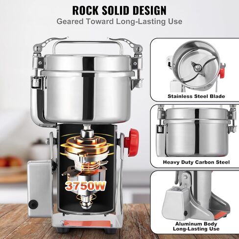 VEVOR 2500g Electric Grain Mill Grinder,Stainless Steel Swing Type Pulverizer Machine,3750W High-Speed Commercial Grinders,for Cereals Dry Grains Coffee Corn Pepper in Saudi Arabia