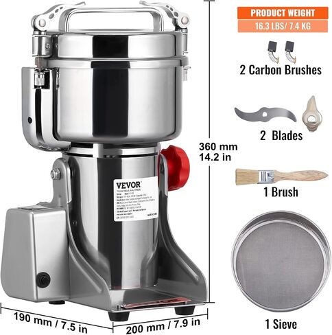 VEVOR 2500g Electric Grain Mill Grinder,Stainless Steel Swing Type Pulverizer Machine,3750W High-Speed Commercial Grinders,for Cereals Dry Grains Coffee Corn Pepper in Saudi Arabia