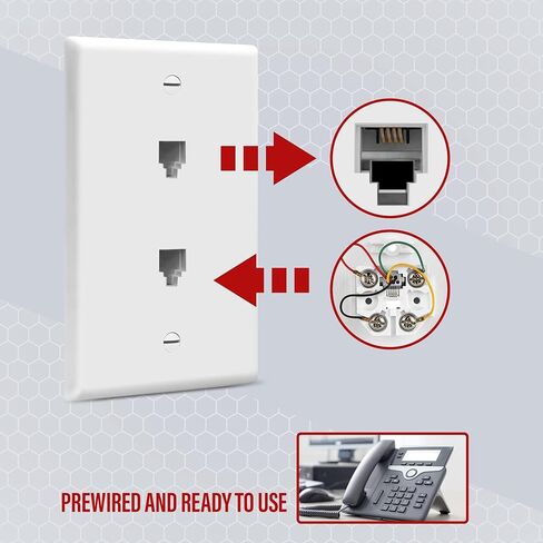 Enerlites 6651-W لوحة حائط مقبس هاتف مزدوج 1 عصابة 2 وحدات مع 6 مواضع 4 موصلات RJ11، أبيض in Saudi Arabia