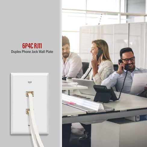Enerlites 6651-W لوحة حائط مقبس هاتف مزدوج 1 عصابة 2 وحدات مع 6 مواضع 4 موصلات RJ11، أبيض in Saudi Arabia