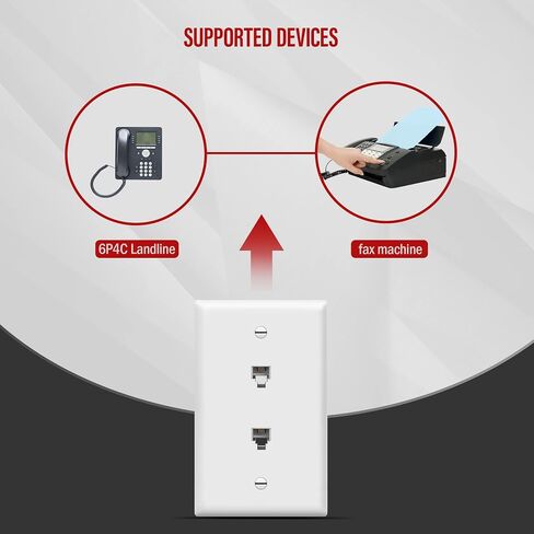 Enerlites 6651-W لوحة حائط مقبس هاتف مزدوج 1 عصابة 2 وحدات مع 6 مواضع 4 موصلات RJ11، أبيض in Saudi Arabia